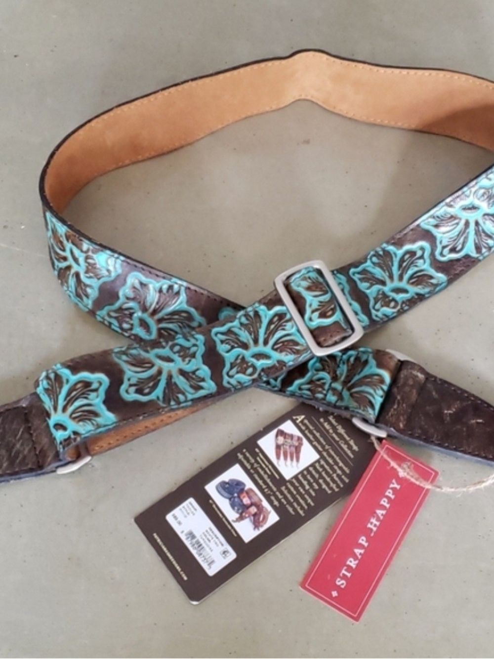 Patricia Nash Brown Leather Strap with Turquoise Floral Tooled Design